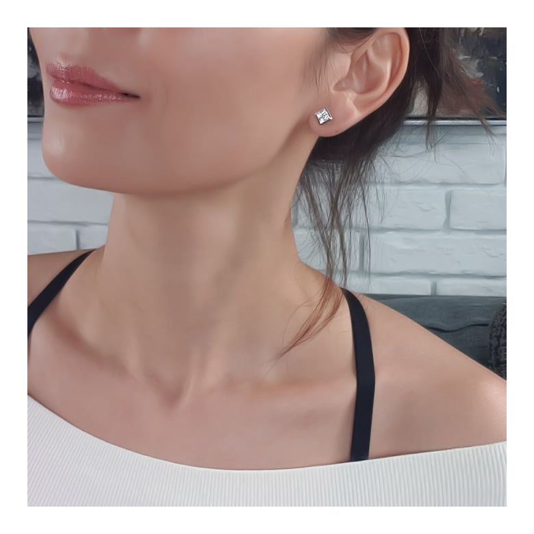 Boucles puces diamants princesse 0.40ct. Platine. Personnalisable - 7