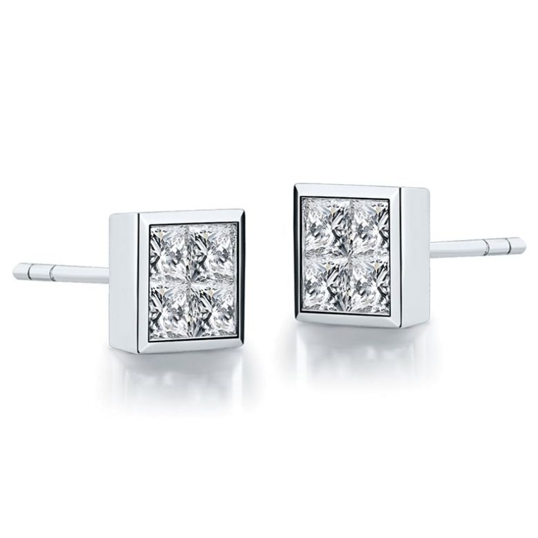 Boucles puces diamants princesse 0.40ct. Platine. Personnalisable - 10