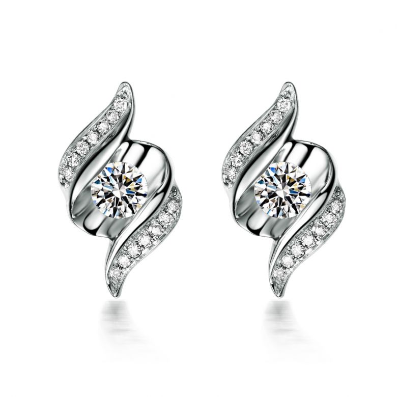 Boucles d'oreilles pendantes. Or blanc Diamants. Carat personnalisable - 1