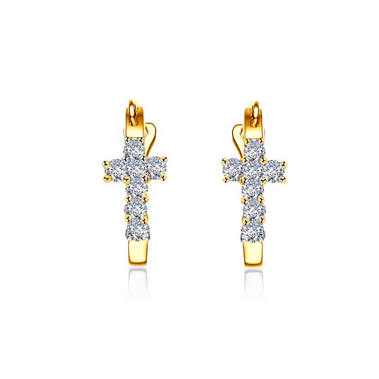 Boucles d'oreilles dormeuses religieuses. Croix diamants Or jaune  - 1