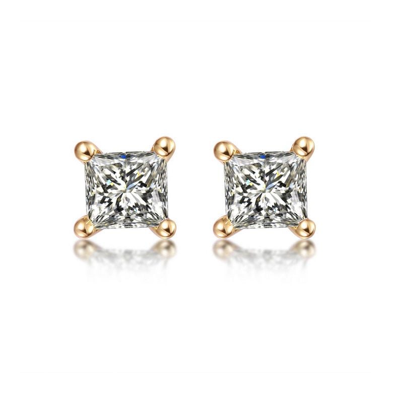 Puces diamants taille princesse 0.20ct. Or jaune. Personnalisable - 1