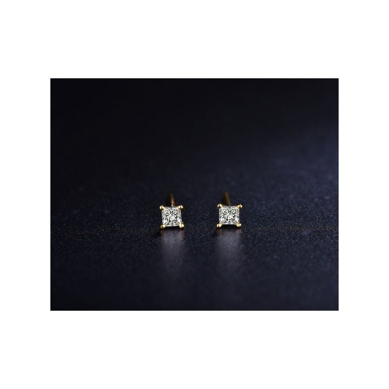 Puces diamants taille princesse 0.20ct. Or jaune. Personnalisable - 3