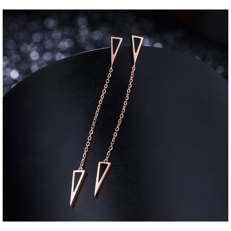 Pendants d'oreilles Or rose et agates noires. Chaînettes - 3