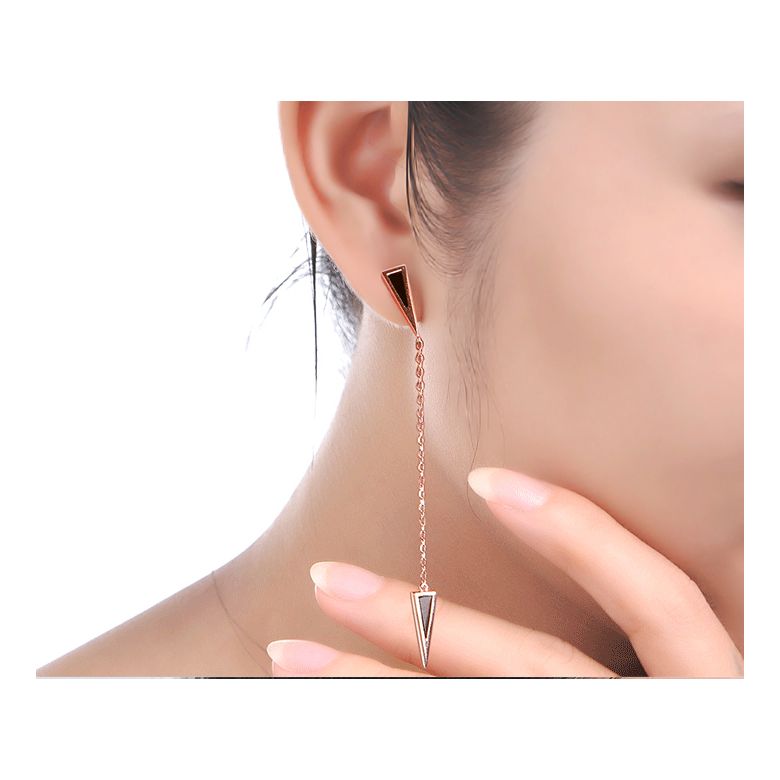 Pendants d'oreilles Or rose et agates noires. Chaînettes - 4