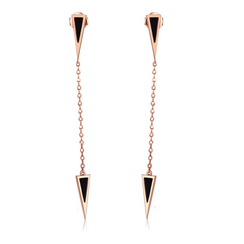 Pendants d'oreilles Or rose et agates noires. Chaînettes - 1