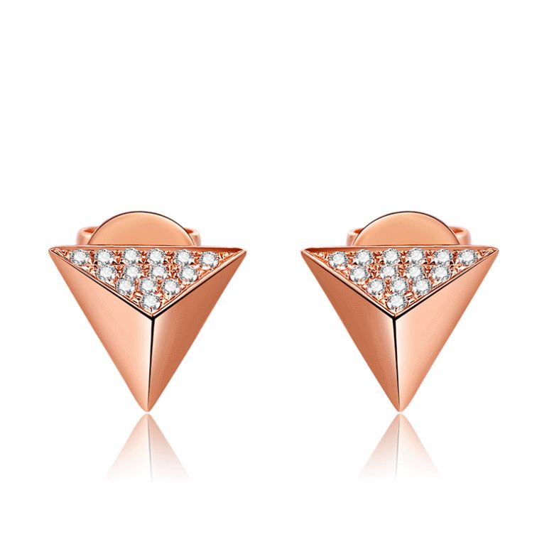 Boucles oreilles clous forme pyramidale. Or rose, diamants - 1