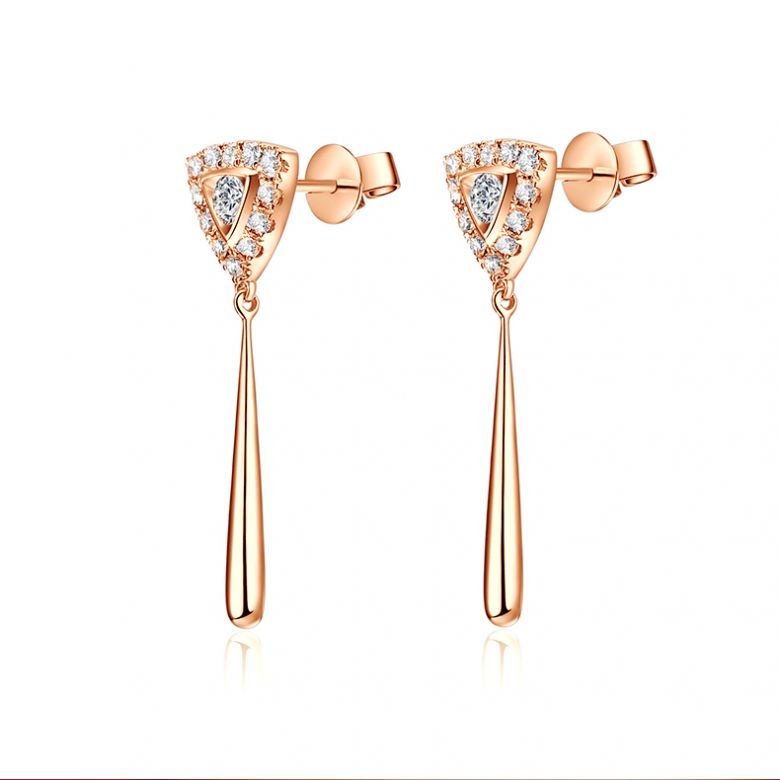 Boucles d'oreilles diamants Or rose pendantes forme goutte - 5