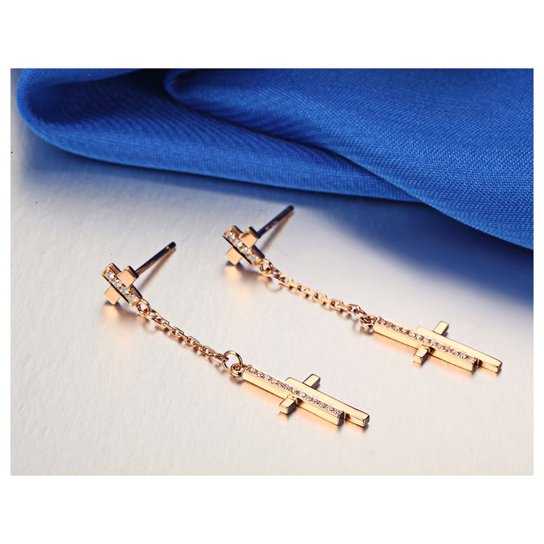 Boucles oreilles croix pendante Or rose diamants 0.21ct - 4