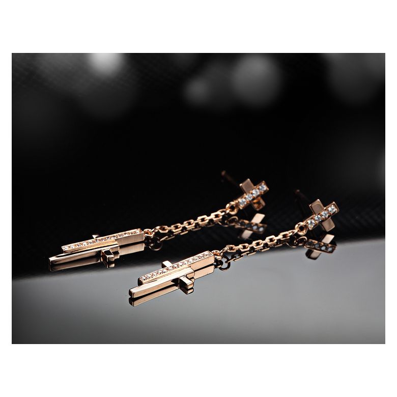 Boucles oreilles croix pendante Or rose diamants 0.21ct - 6
