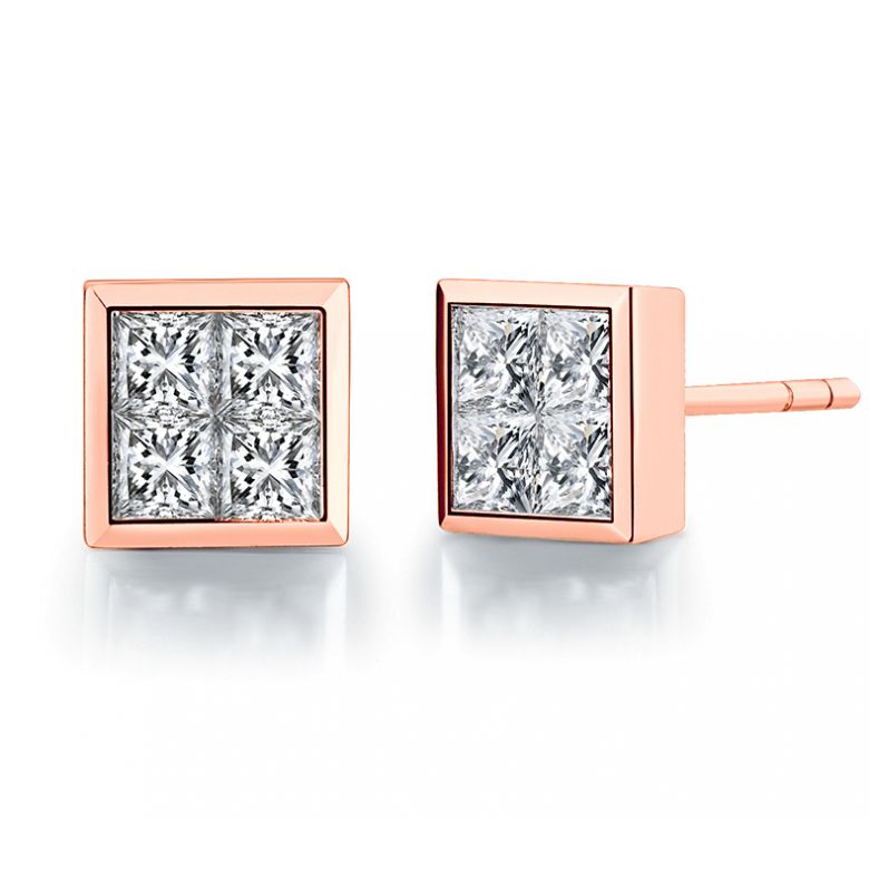 Boucle Puce Personnalisable diamant Princesse 0.40ct. Or rose - 1
