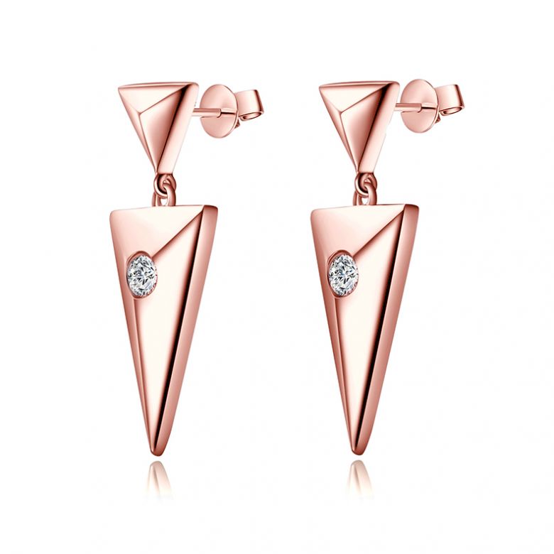 Pendants d'oreilles triangles Or rose. Diamants 0.10ct - 7