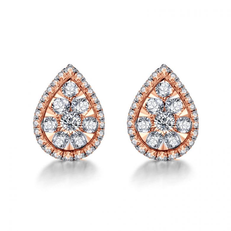 Boucles Oreilles goutte diamants. Or rose 18cts. Diamants 0.60ct - 1