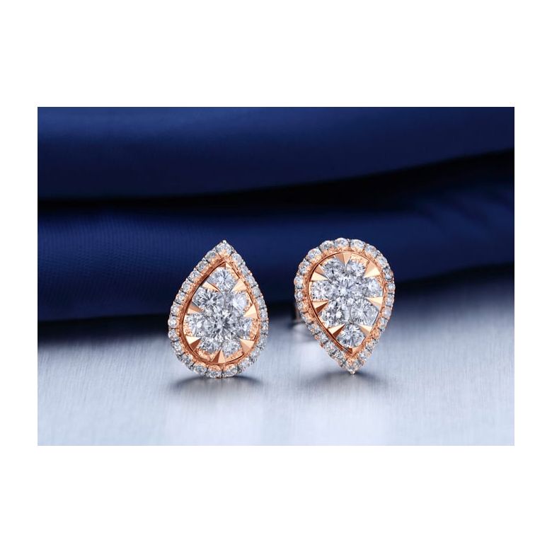 Boucles Oreilles goutte diamants. Or rose 18cts. Diamants 0.60ct - 4