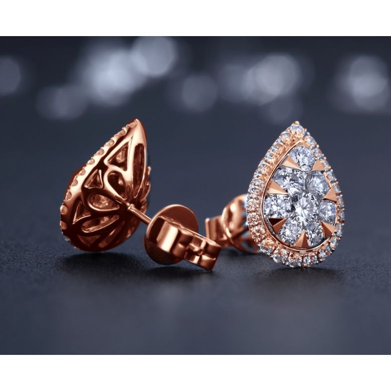Boucles Oreilles goutte diamants. Or rose 18cts. Diamants 0.60ct - 5