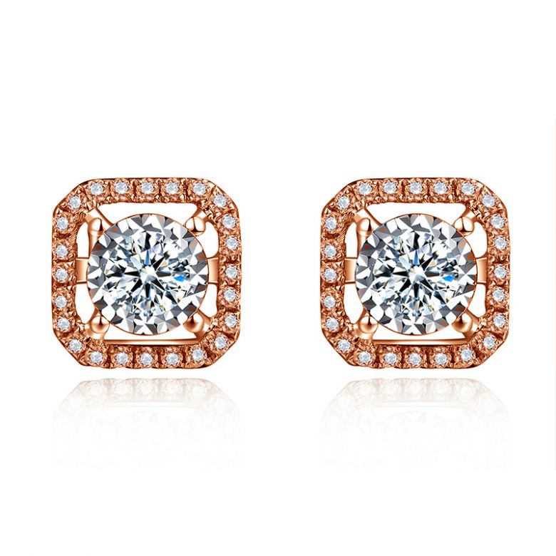 Boucles Oreilles carrées diamants 0.40ct. Or rose - 1