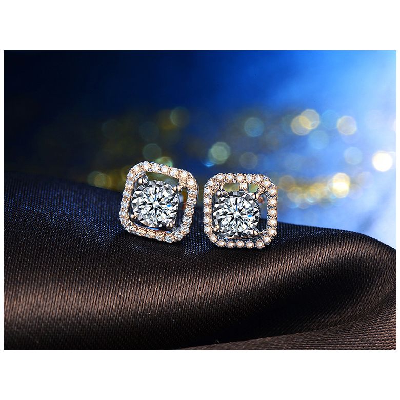 Boucles Oreilles carrées diamants 0.40ct. Or rose - 3