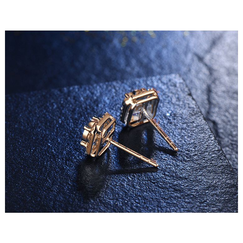 Boucles Oreilles carrées diamants 0.40ct. Or rose - 6