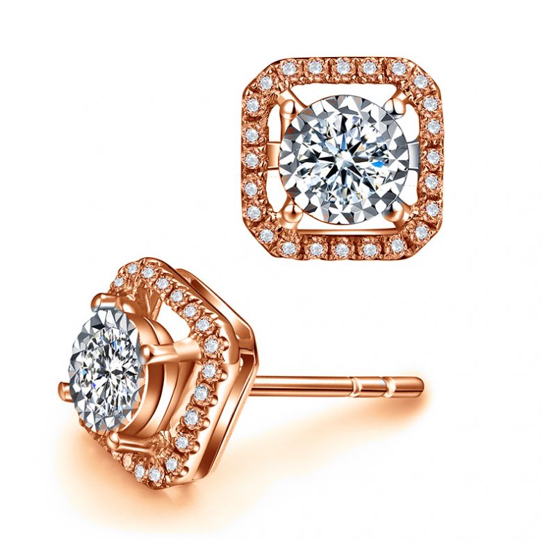 Boucles Oreilles carrées diamants 0.40ct. Or rose - 8