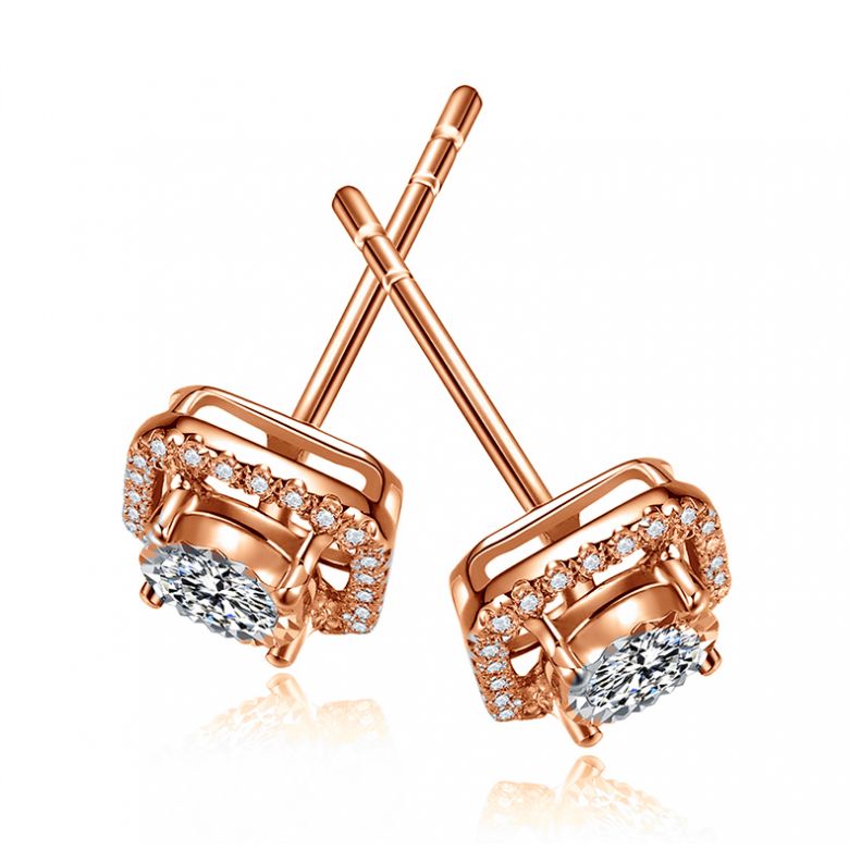 Boucles Oreilles carrées diamants 0.40ct. Or rose - 9