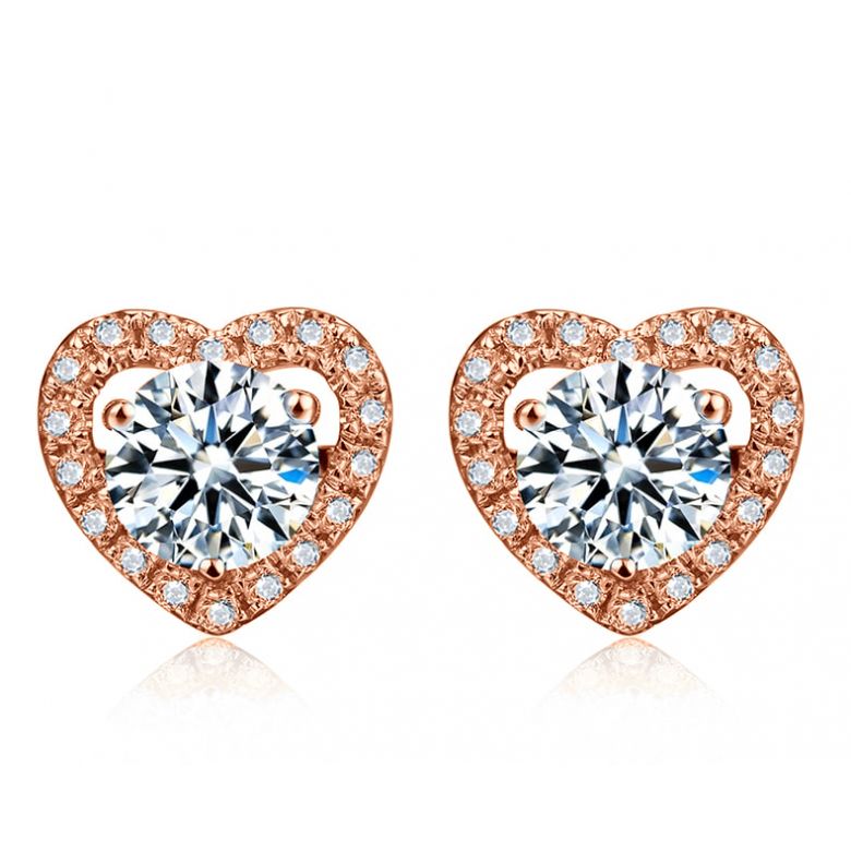 Boucles Oreilles diamants 0.60ct. Or rose. Coeur - 1