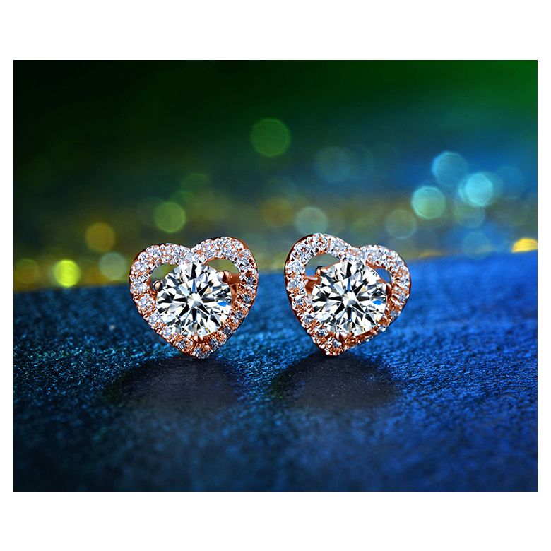 Boucles Oreilles diamants 0.60ct. Or rose. Coeur - 3