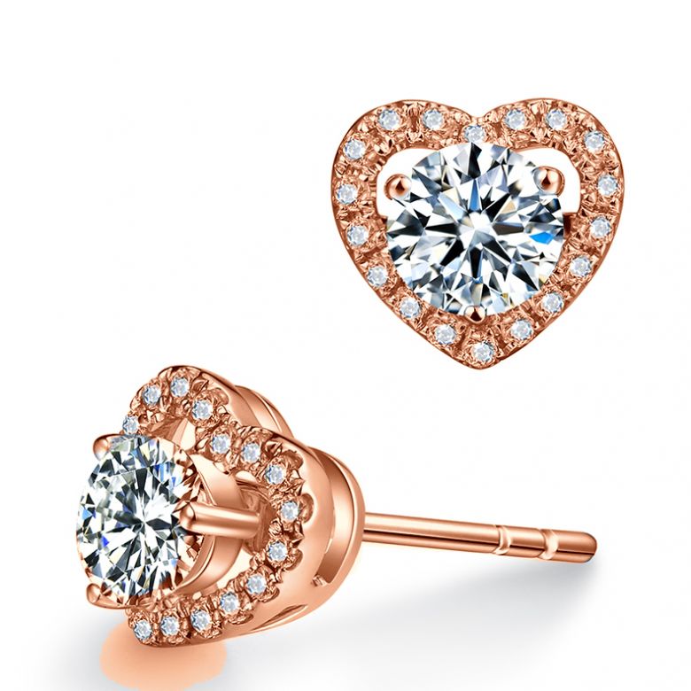 Boucles Oreilles diamants 0.60ct. Or rose. Coeur - 7