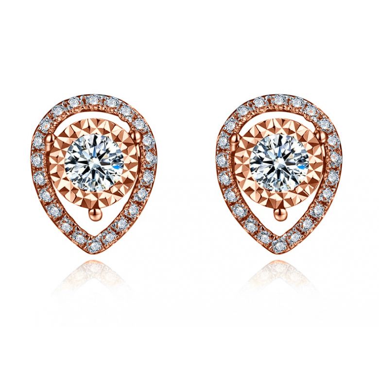 Boucles Oreilles Or rose diamants 0.32ct. Forme goutte - 1