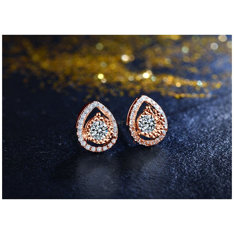 Boucles Oreilles Or rose diamants 0.32ct. Forme goutte - 4