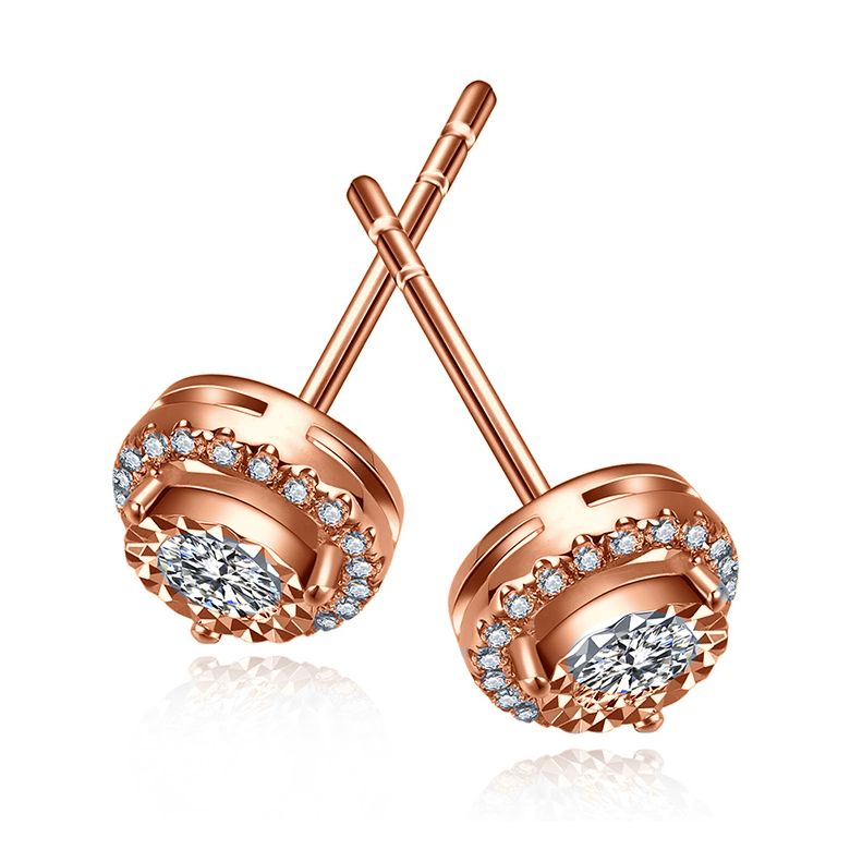 Boucles Oreilles Or rose diamants 0.32ct. Forme goutte - 9