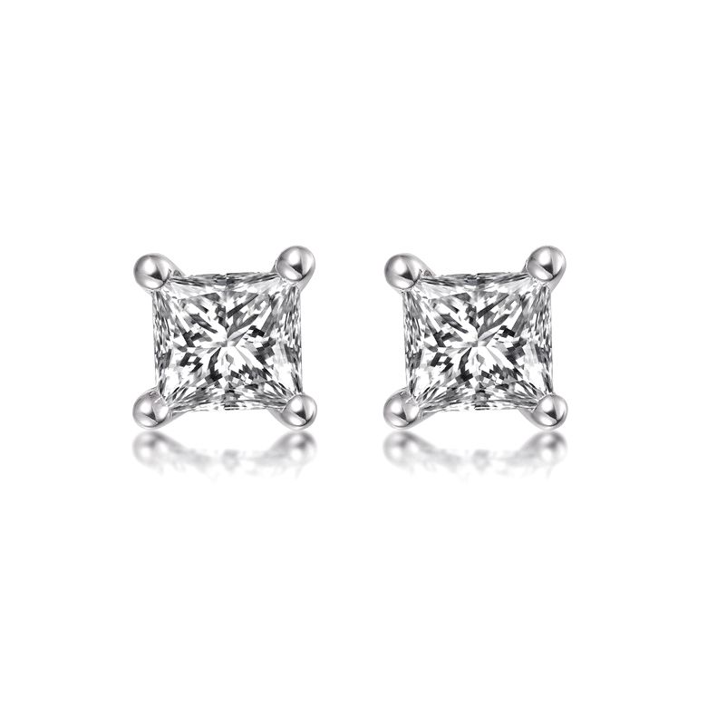 Puces diamants taille princesse 0.20ct. Or blanc. Personnalisable - 1