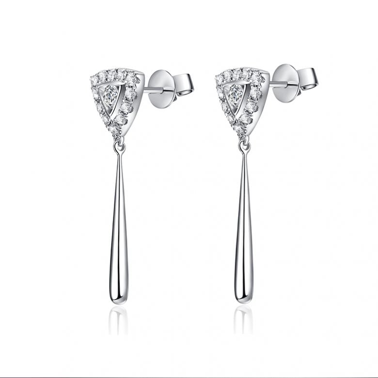 Boucles d'oreilles diamants Or blanc pendantes forme goutte - 4