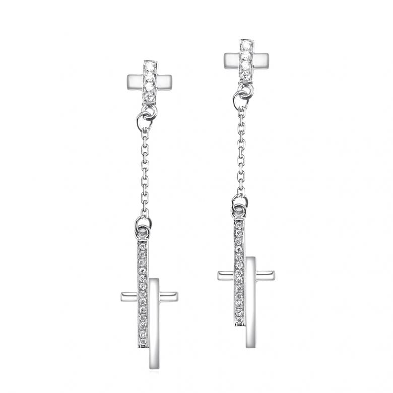 Boucles oreilles croix pendante Or blanc diamants 0.21ct - 1