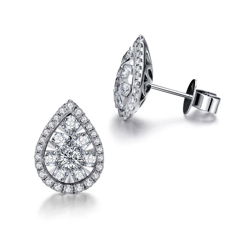 Boucles Oreilles goutte diamants. Or blanc 18cts. Diamants 0.60ct - 6