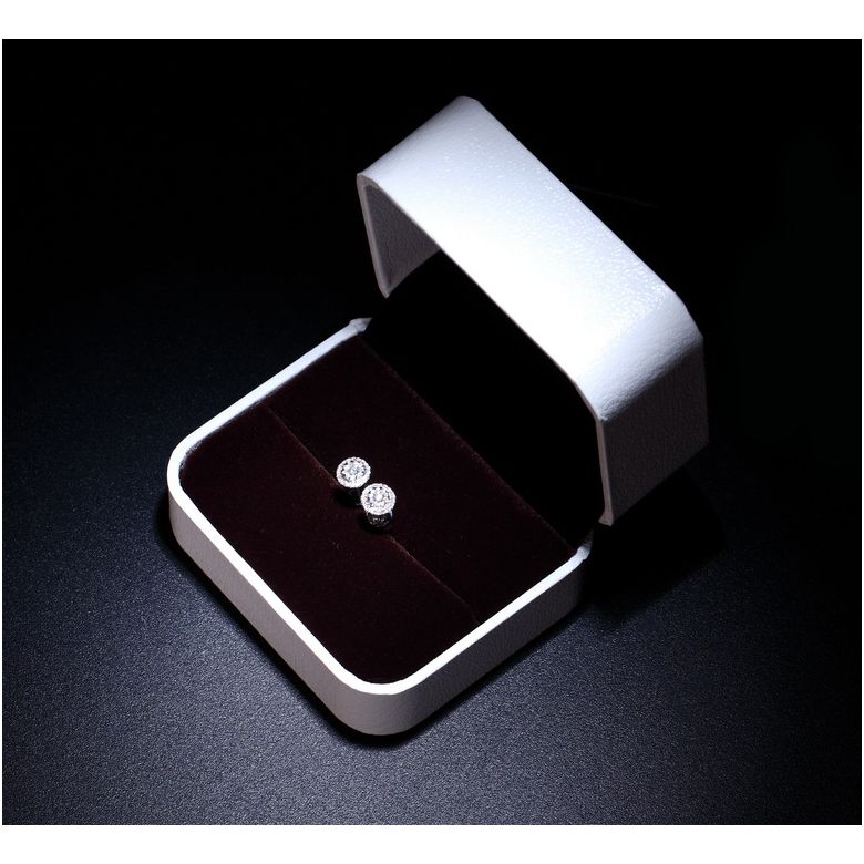 Boucles Oreilles Puces Pavées. Diamants 0.80ct fleurs. Or blanc 18cts - 7