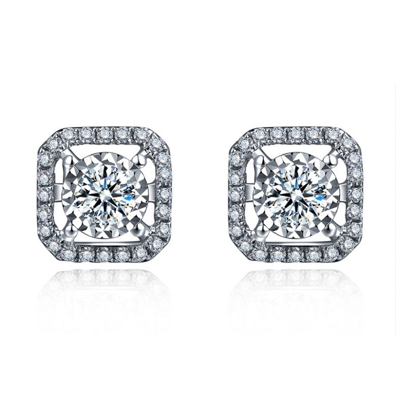 Boucles Oreilles carrées diamants 0.40ct. Or blanc - 1