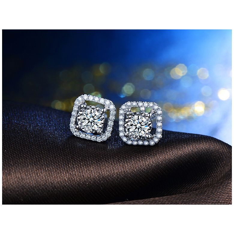 Boucles Oreilles carrées diamants 0.40ct. Or blanc - 3