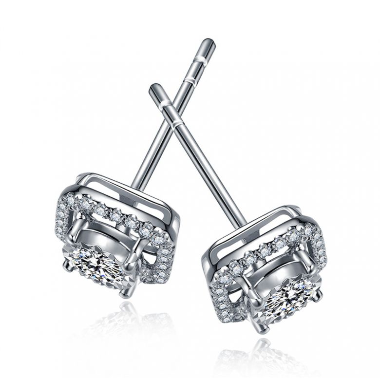Boucles Oreilles carrées diamants 0.40ct. Or blanc - 9