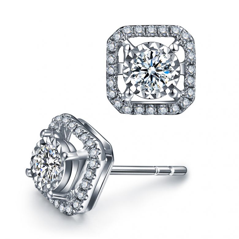Boucles Oreilles carrées diamants 0.40ct. Or blanc - 8