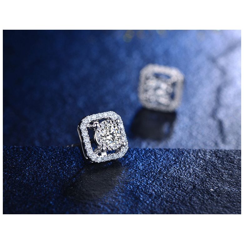 Boucles Oreilles carrées diamants 0.40ct. Or blanc - 5