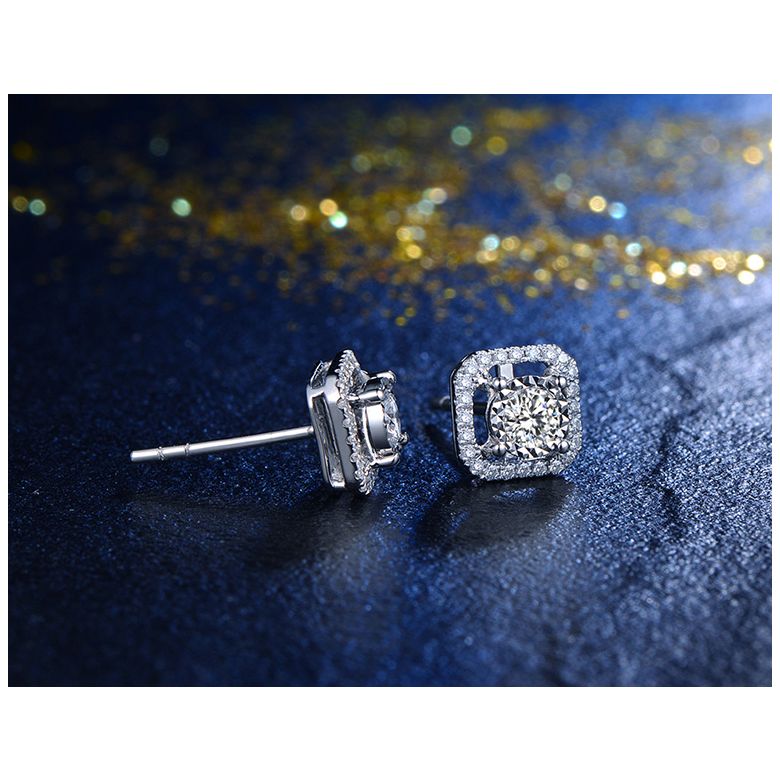 Boucles Oreilles carrées diamants 0.40ct. Or blanc - 4