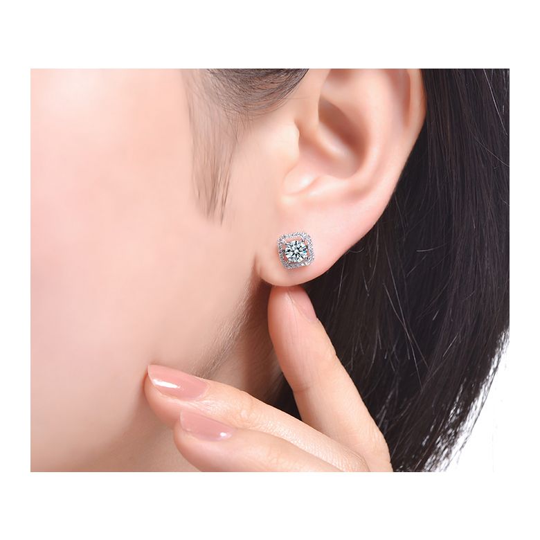 Boucles Oreilles carrées diamants 0.40ct. Or blanc - 2