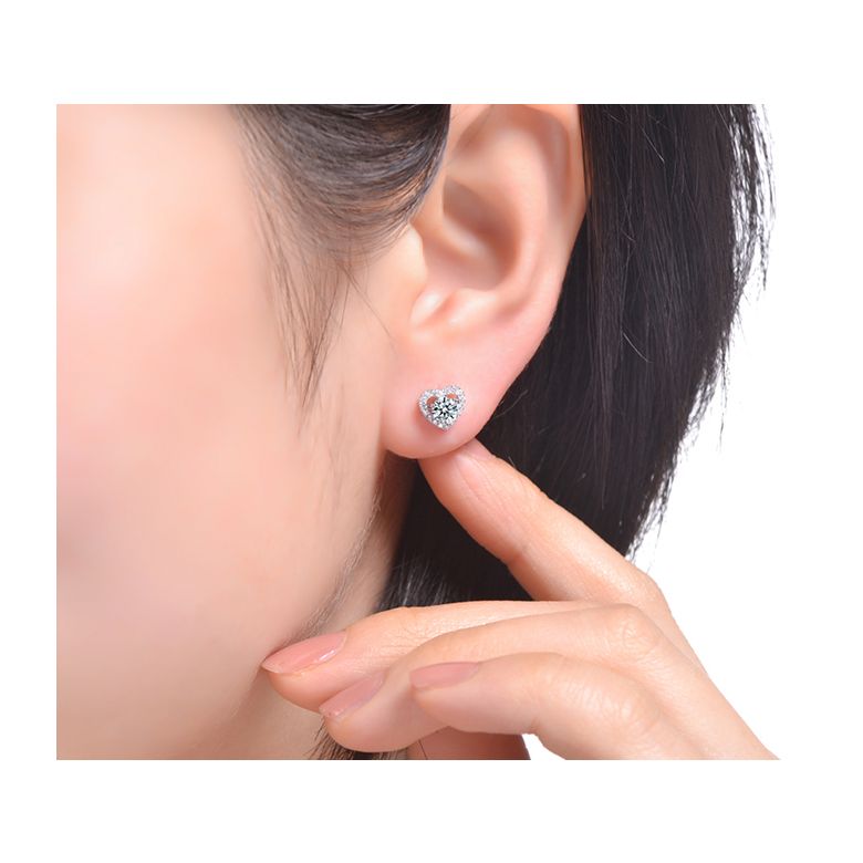 Boucles Oreilles diamants 0.60ct. Or blanc. Coeur - 2