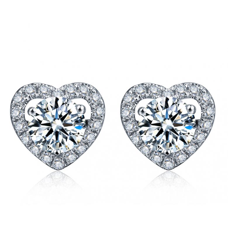 Boucles Oreilles diamants 0.60ct. Or blanc. Coeur - 1