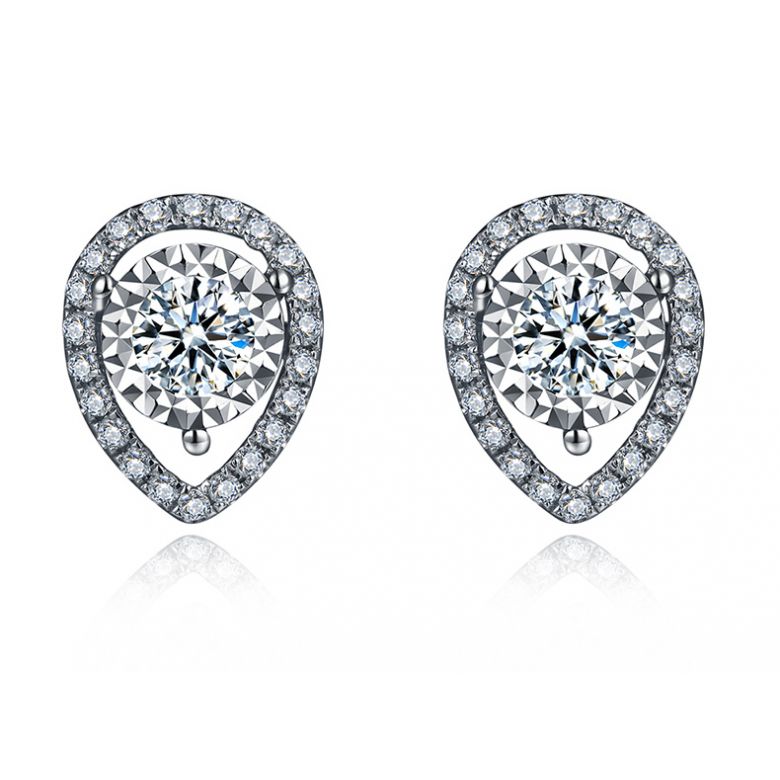 Boucles Oreilles Or blanc diamants 0.32ct. Forme goutte - 1