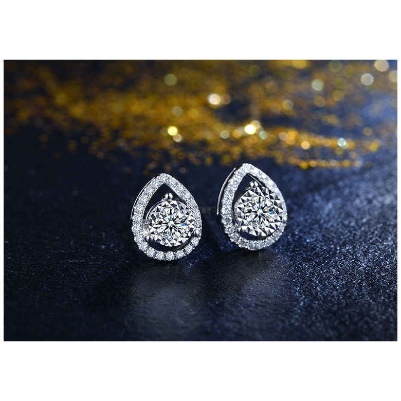 Boucles Oreilles Or blanc diamants 0.32ct. Forme goutte - 4