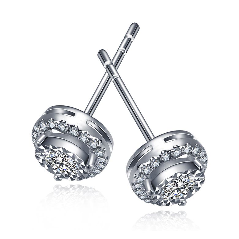 Boucles Oreilles Or blanc diamants 0.32ct. Forme goutte - 9