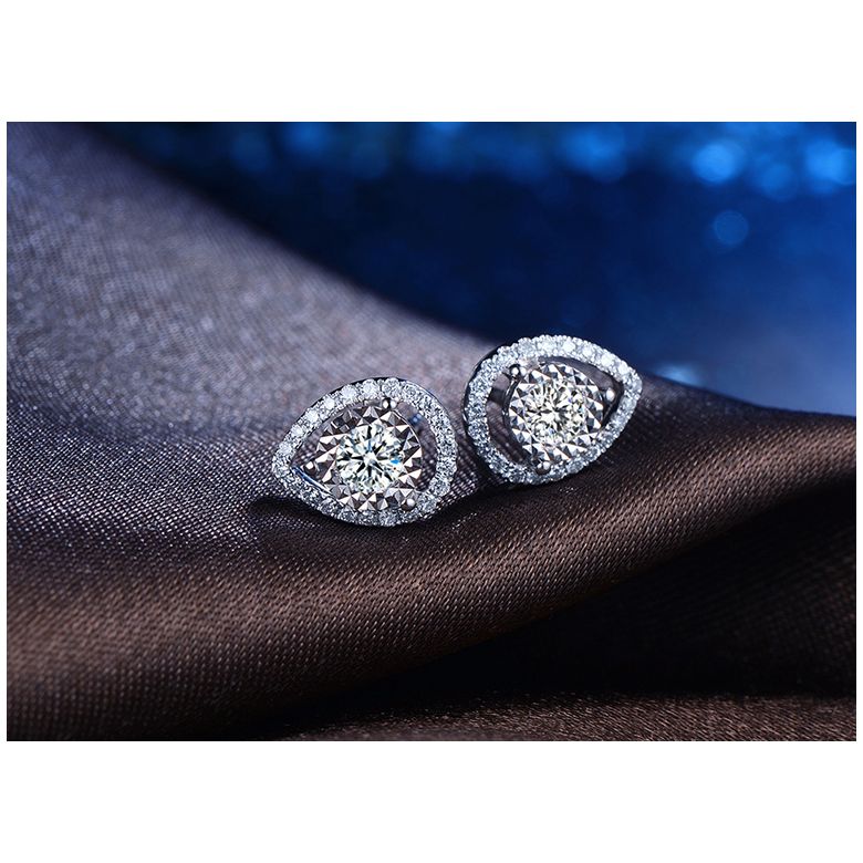 Boucles Oreilles Or blanc diamants 0.32ct. Forme goutte - 6