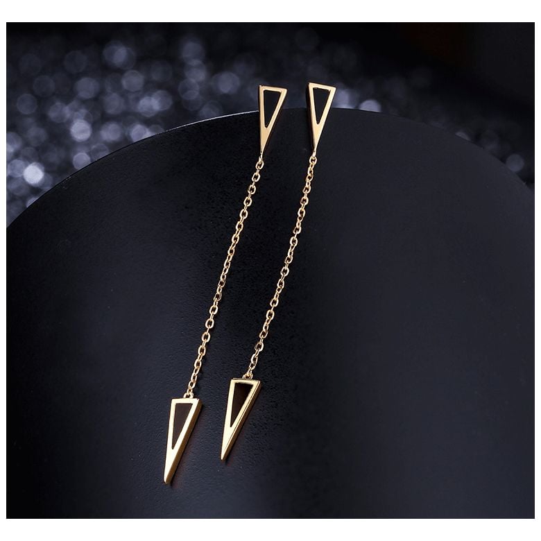 Pendants d'oreilles Or jaune et agates noires. Chaînettes - 3