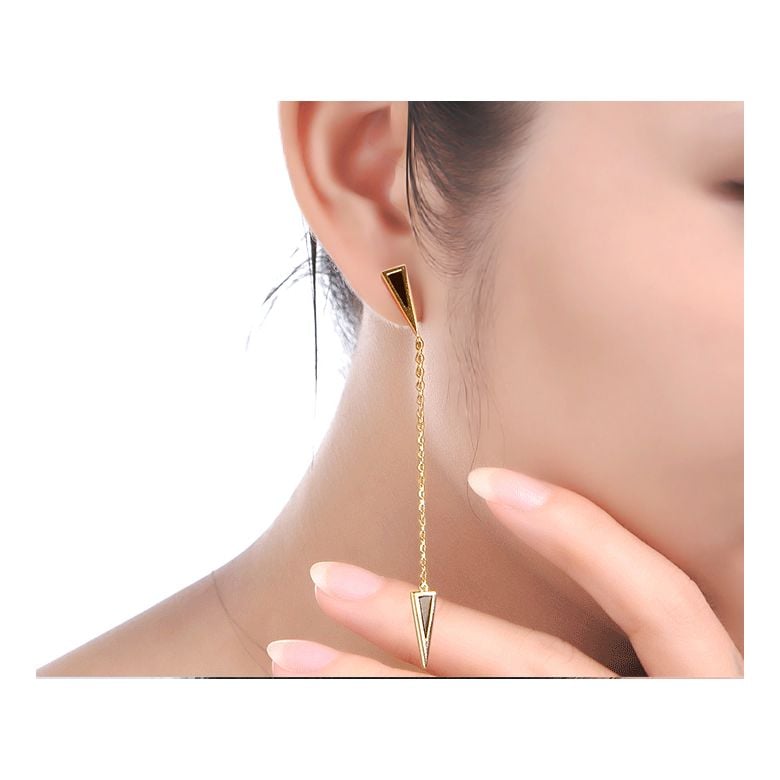 Pendants d'oreilles Or jaune et agates noires. Chaînettes - 4
