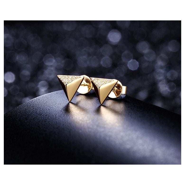 Boucles oreilles clous forme pyramidale. Or jaune, diamants - 5